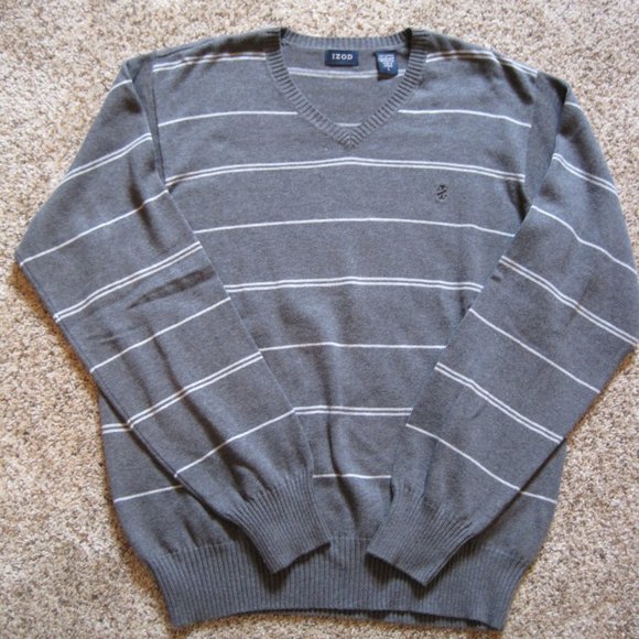 Izod Other - IZOD Gray striped V neck sweater sz L